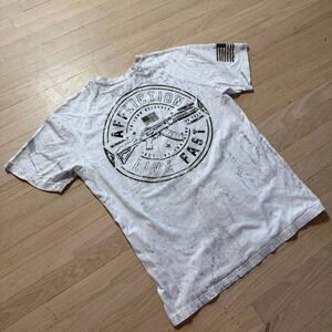 Affliction Freedom Defender Live Fast T Shirt Mens White Distressed Tactical Tee